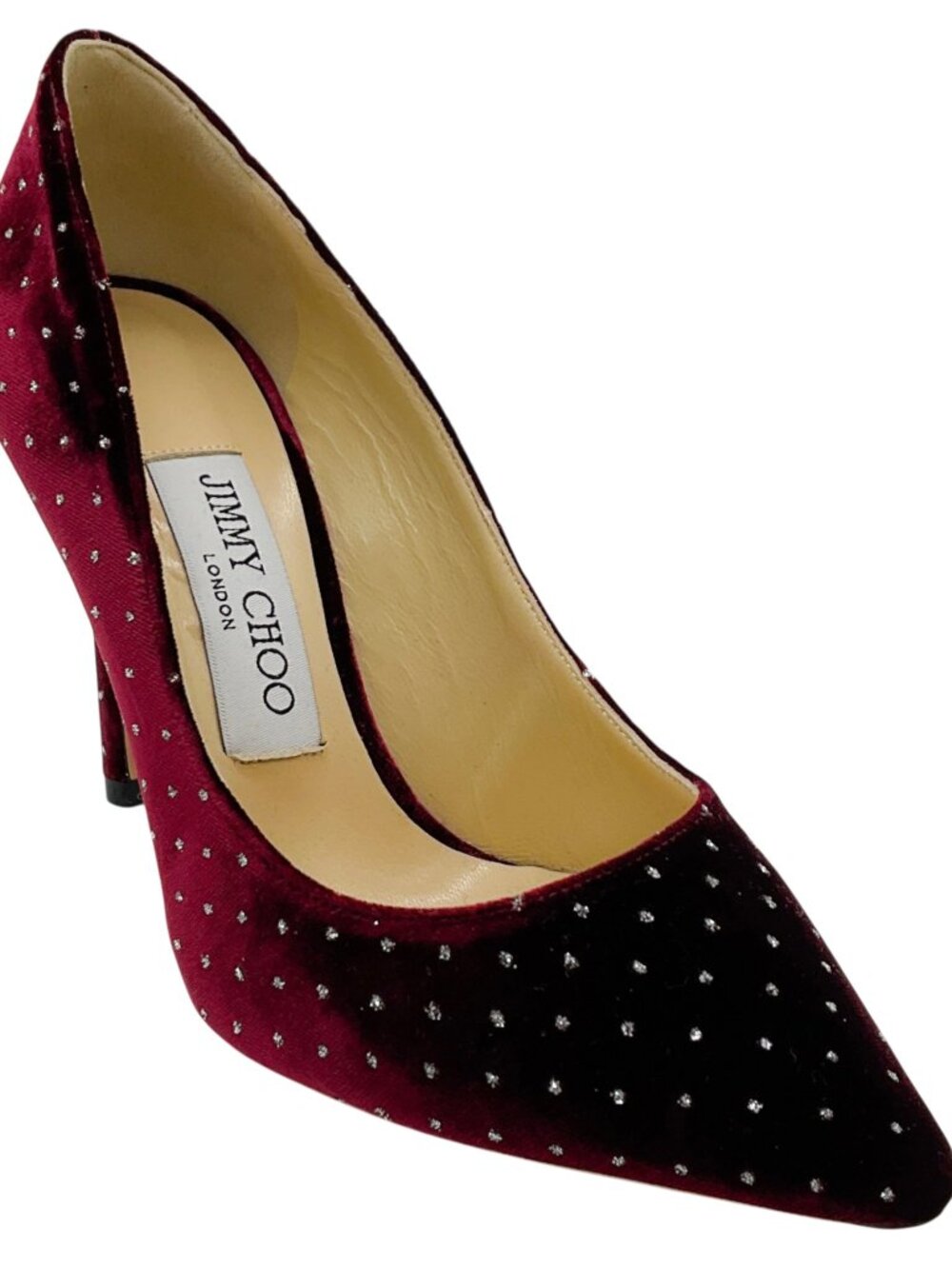 Jimmy Choo Burgundy Velvet Romy 100 Pumps with Crystal Embellishments